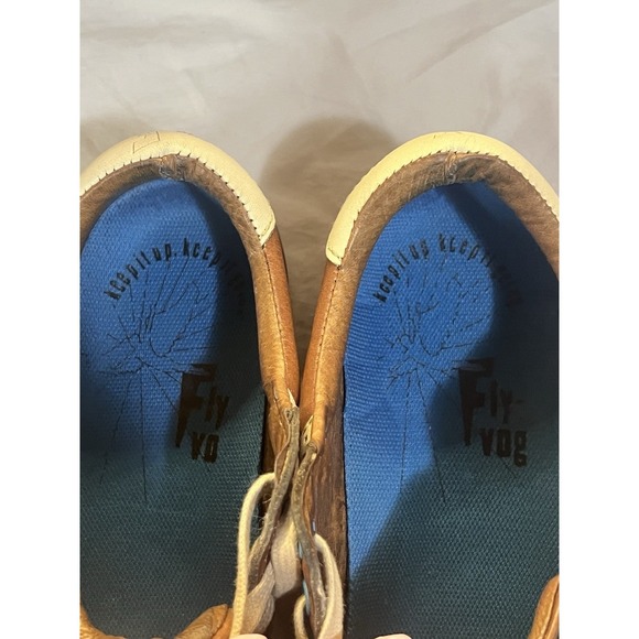 Y2K Fluevog Men's Sneakers Soll Circa 2007 Leather Shoes Beige Blue Size 6/7 - Picture 7 of 10